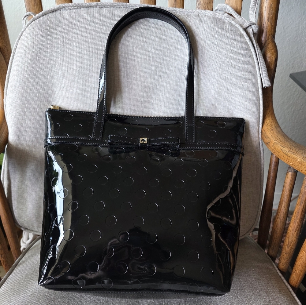 Kate Spade New York Patent Leather Black Tote with Bow Detail